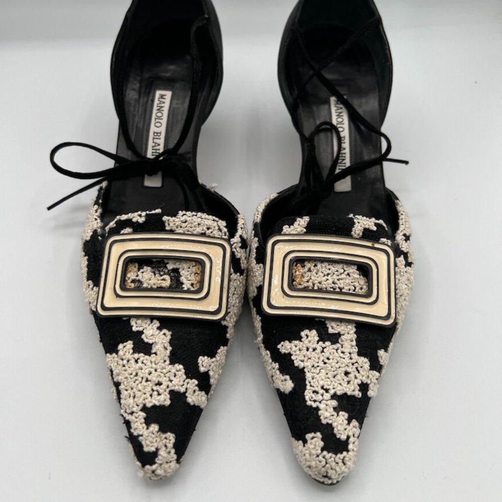 Vintage Manolo Blahnik- Black and White Tweed Heels Size 39
